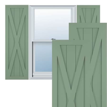 True Fit PVC Single X-Board Farmhouse Fixed Mount Shutters, Track Green, 15W X 75H